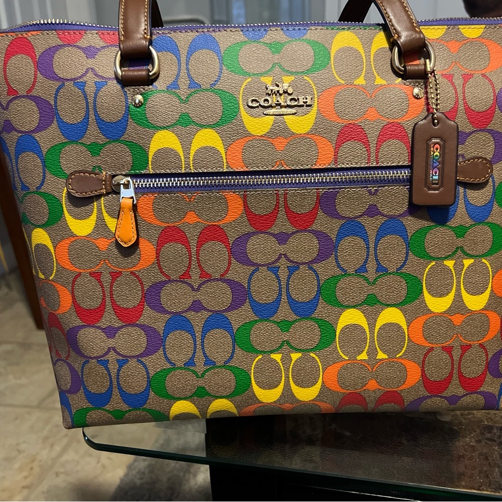 Coach Multicolor Signature Tote Bag and Matching Phone Wallet